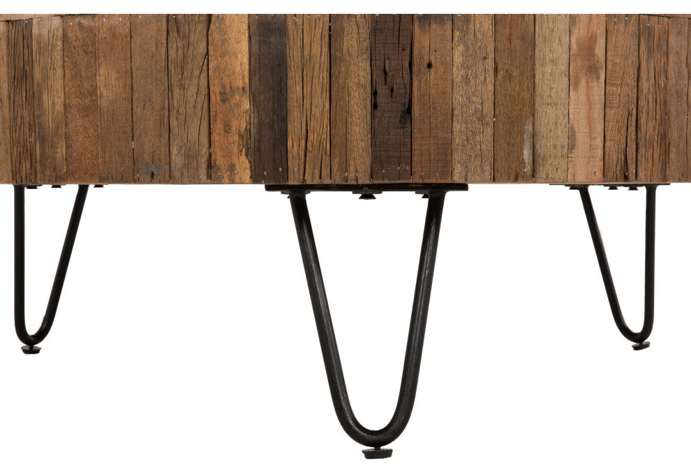 Benzara BM286506 Coffee Table, Reclaimed Wood, Hairpin Legs, Brown and Black