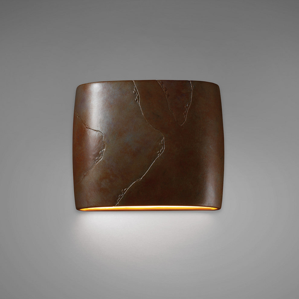 Wide Oval Wall Sconce, Closed Top, Small, Incandescent, Tierra Red Slate