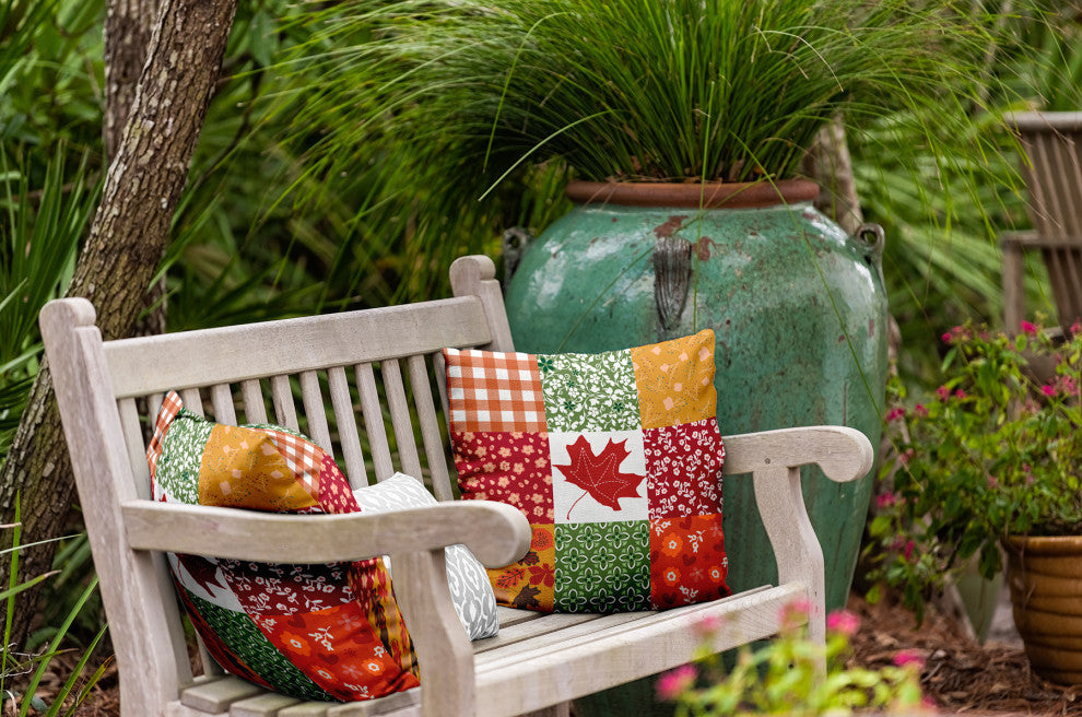 Printed Quilt Leaves Indoor/Outdoor Throw Pillow, Dragon, 18"x18"