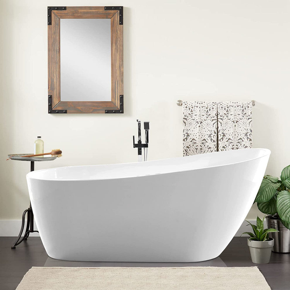 Vanity Art Freestanding Acrylic Soaking Bathtub, White/Integrated Overflow, 67"