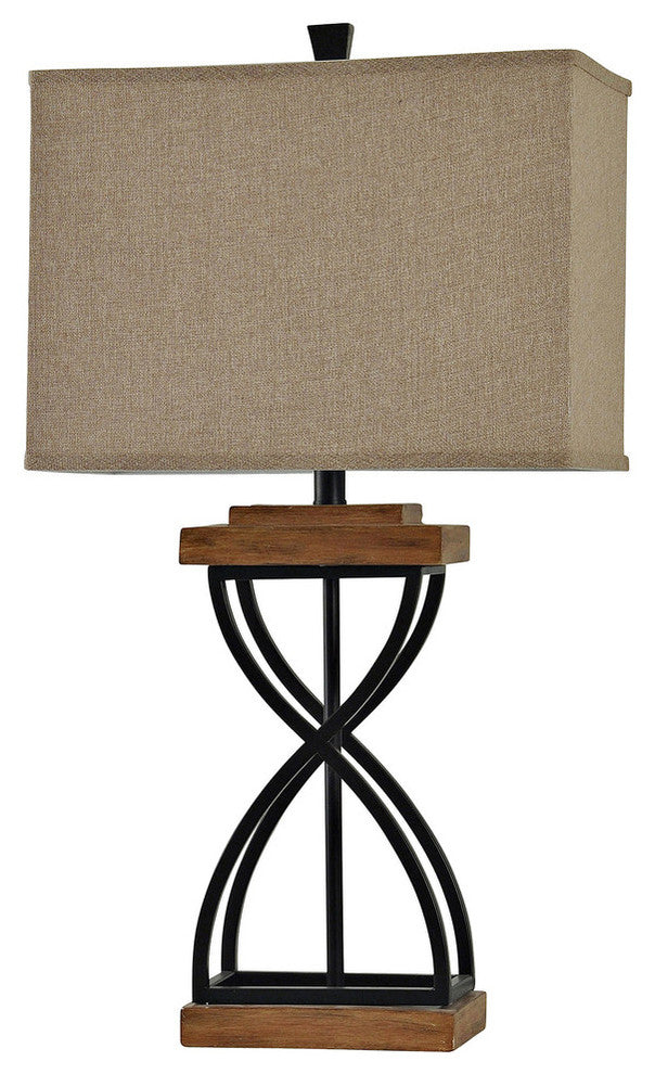 Black Metal X Lamp on Poly Base Natural Linen Shade