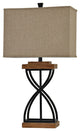 Black Metal X Lamp on Poly Base Natural Linen Shade