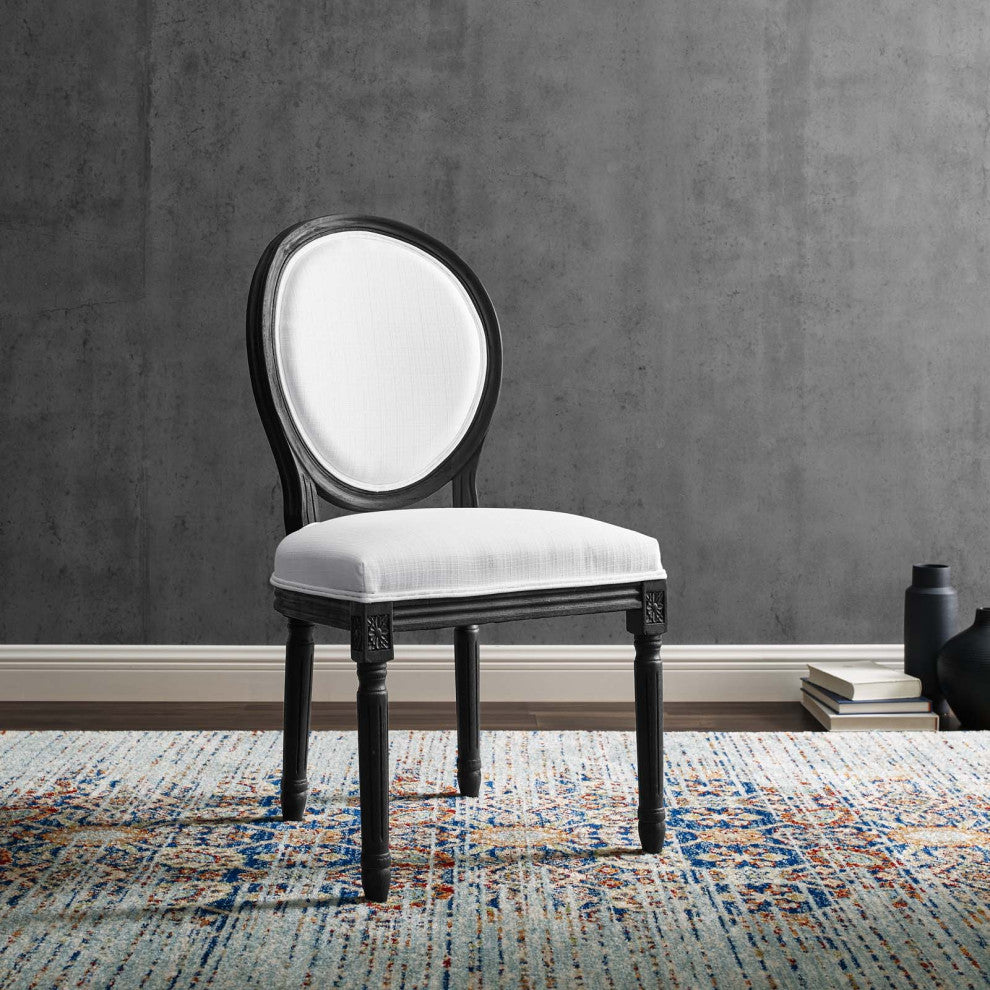 Emanate Vintage French Upholstered Fabric Dining Side Chair Black White -4667