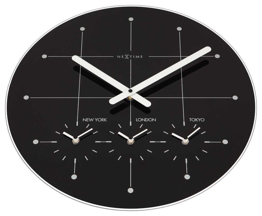 Big City Wall Clock, Round, Glass,  Black, Battery Operated