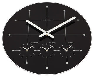 Big City Wall Clock, Round, Glass,  Black, Battery Operated
