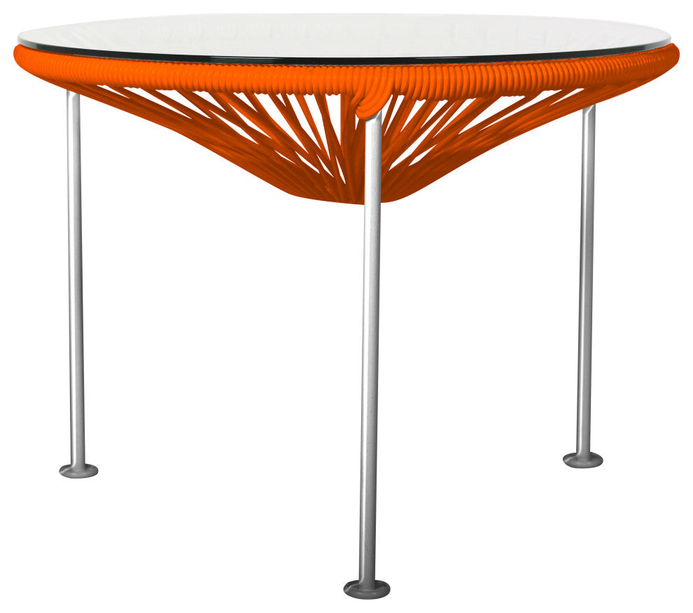 Zicatela Indoor/Outdoor Handmade Side Table, Orange Weave, Chrome Frame