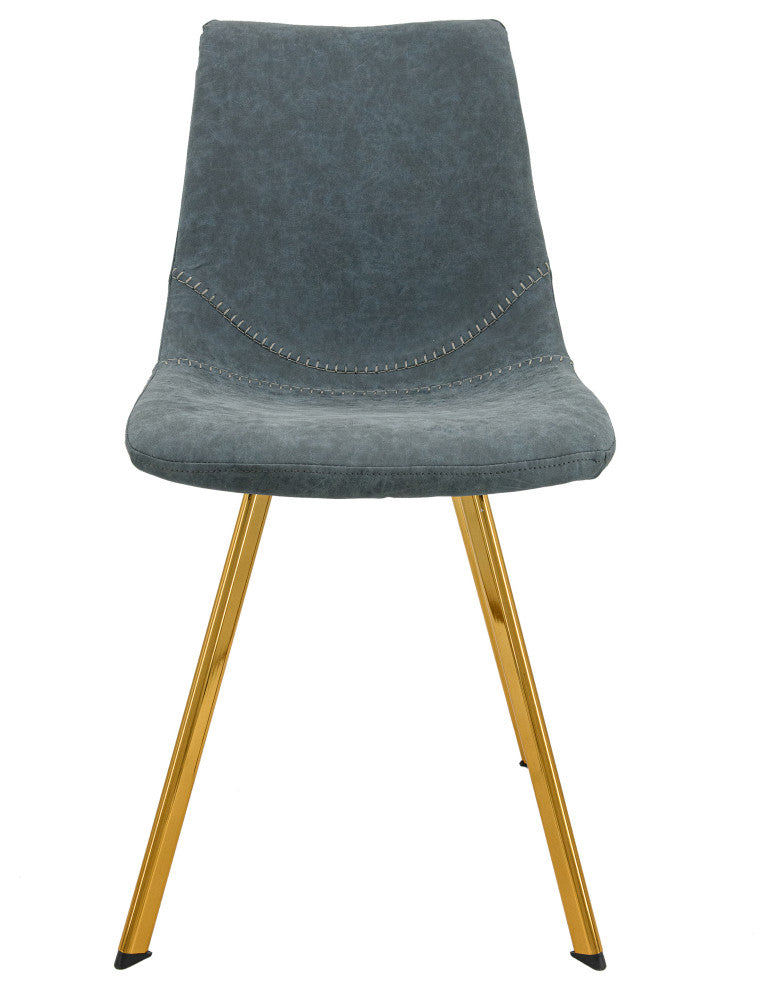 LeisureMod Markley Leather Dining Chair With Gold Legs Set of 2, Peacock Blue