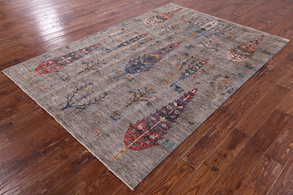 5' 8" X 8' 2" Tribal Persian Gabbeh Handmade Wool Rug Q9761