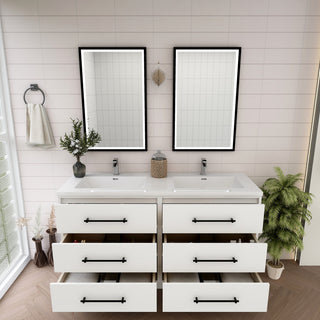 Victoria 60" Double Sink Solid Wood Bath Vanity, Glossy White
