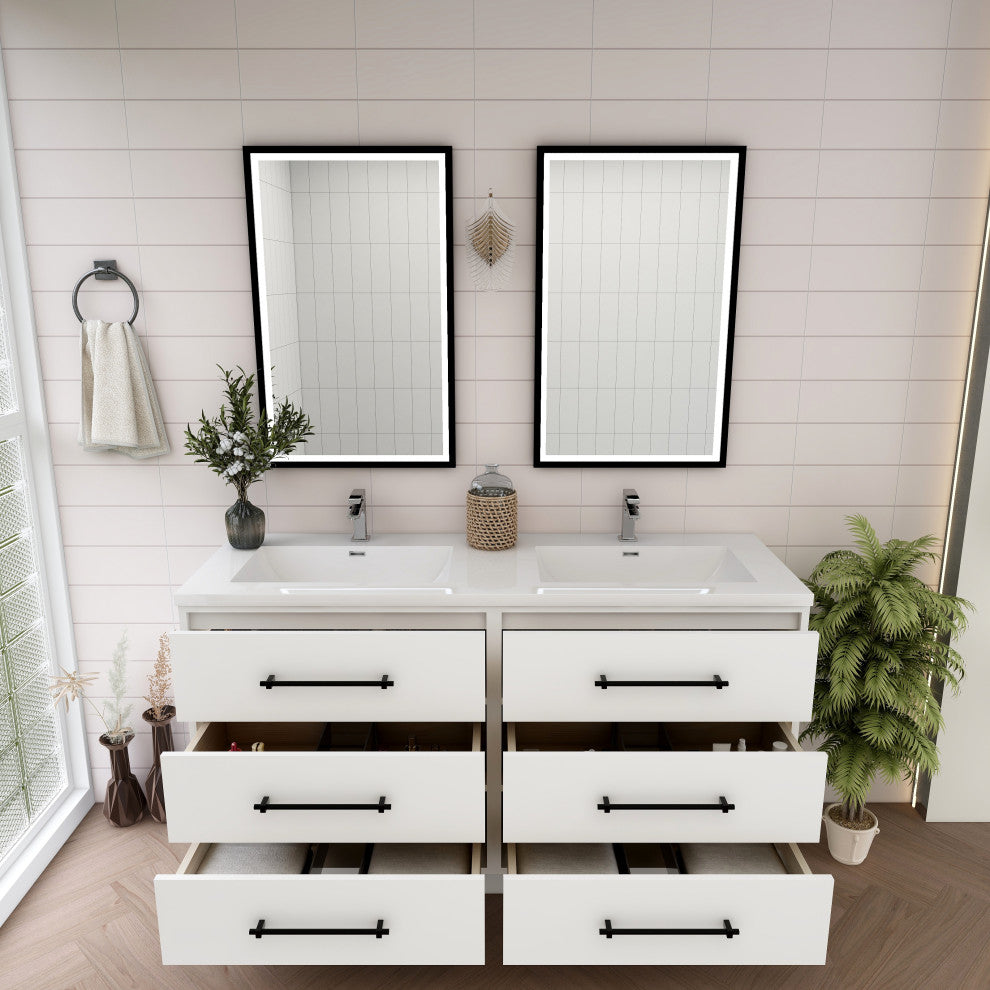 Victoria 60" Double Sink Solid Wood Bath Vanity, Glossy White