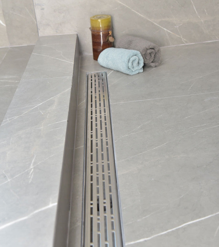 Side Outlet Linear Shower Drain, Serene Drains, 48", Broken Lane