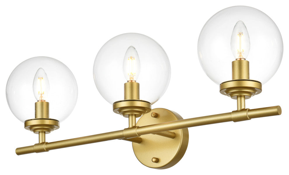 3 Light Brass And Clear Bath Sconce