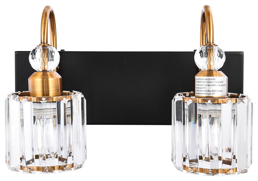 Dimmable Vanity Light With Crystal Accents, Black/Gold, 2 Light