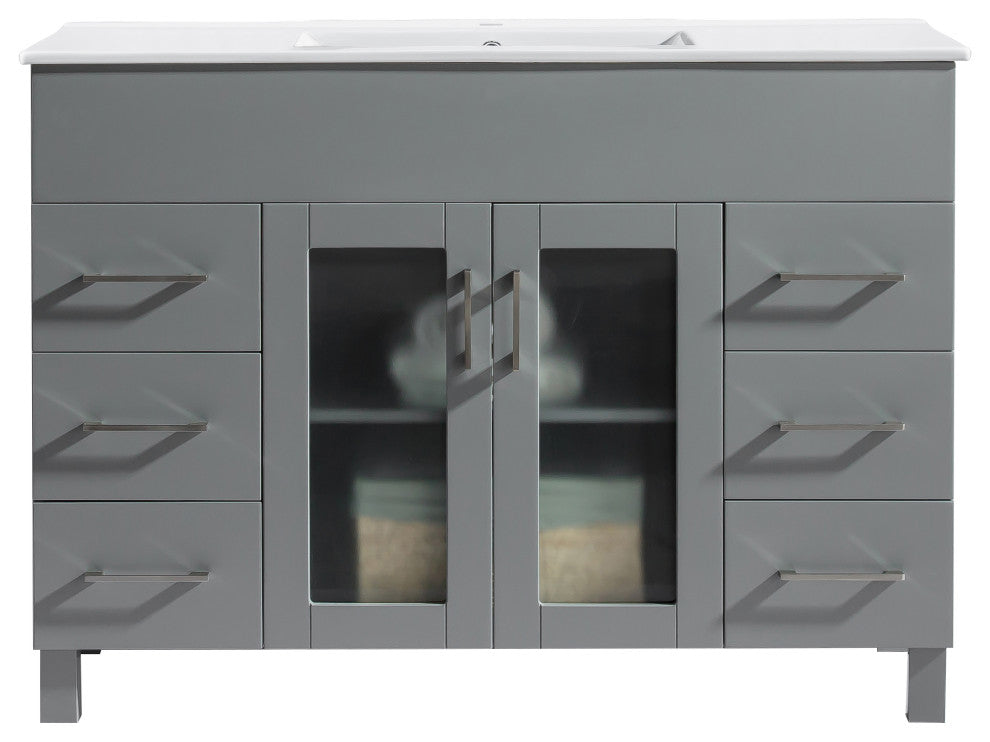 Laviva 31321529-48G-CB 48" Grey Bathroom Vanity w/ Ceramic Basin Countertop