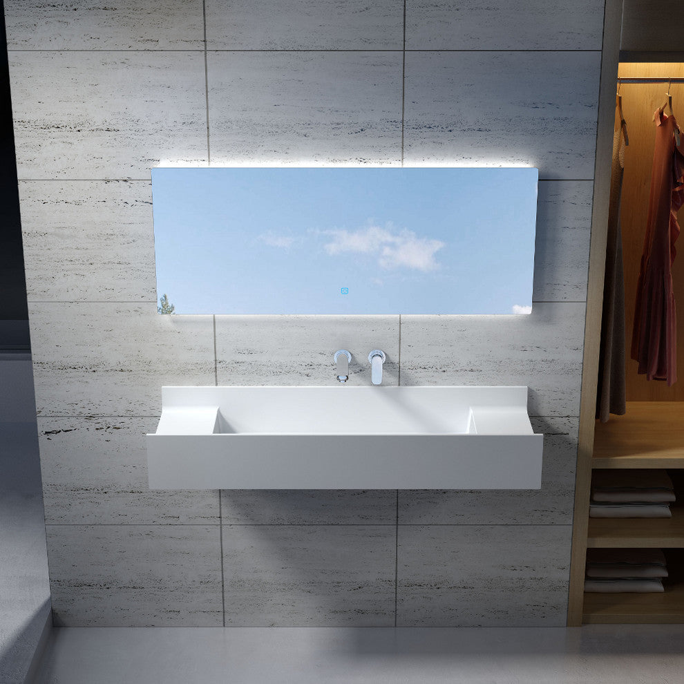 47" Polystone Rectangular Wall Mounted Sink Only, Matte White, No Faucet