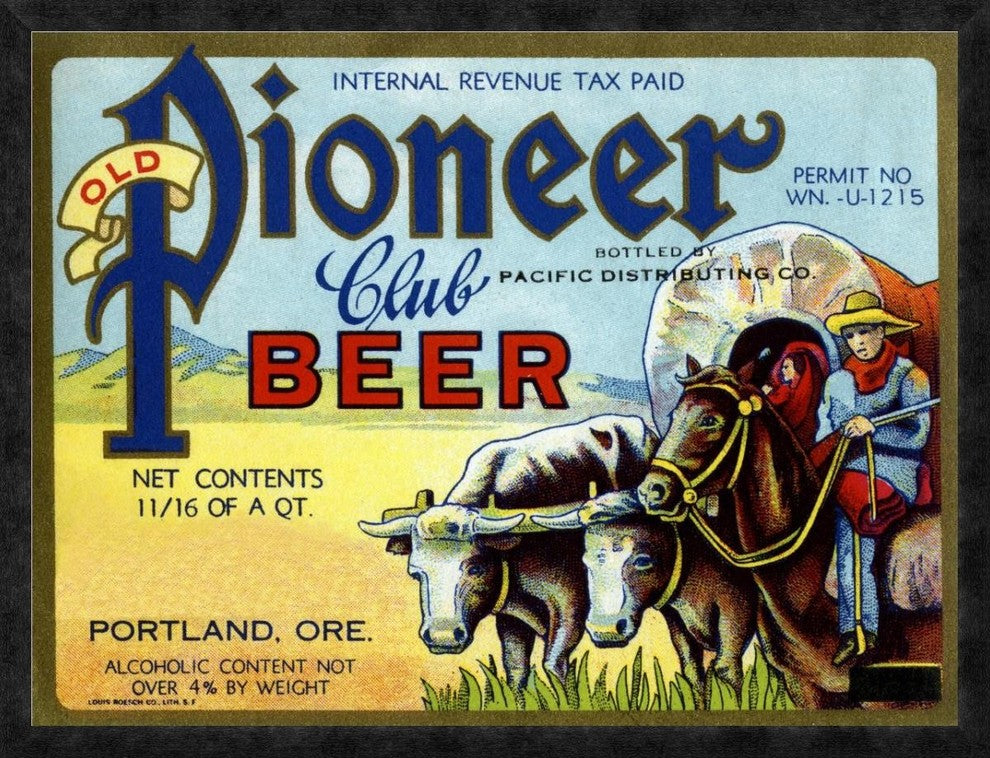 "Old Pioneer Club Beer" Framed Canvas Giclee by Vintage Booze Labels, 38"x29"