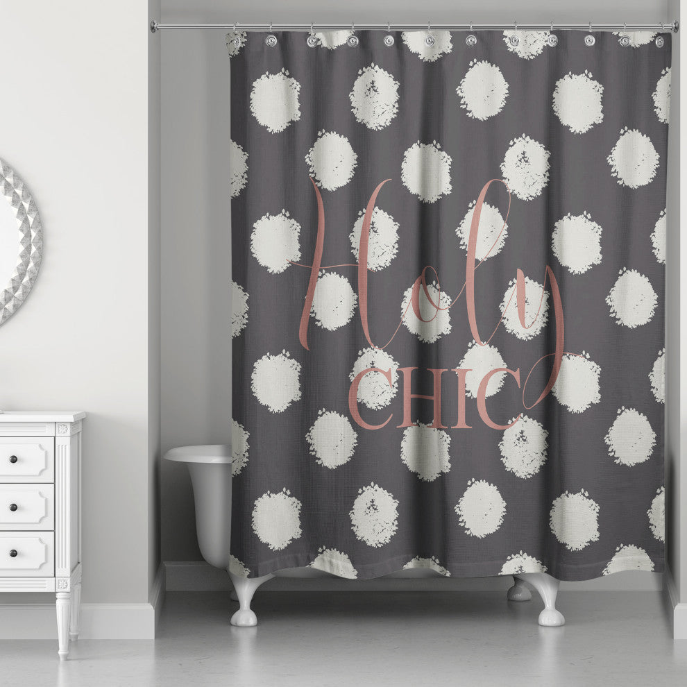 Holy Chic White Polka Dots on Black 71x74 Shower Curtain