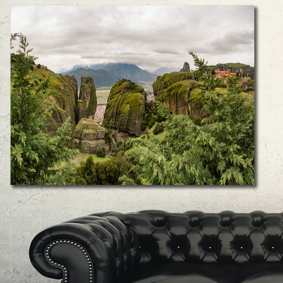 Meteora Mountain in Greece, Landscape Canvas Art Print, 40"x30"