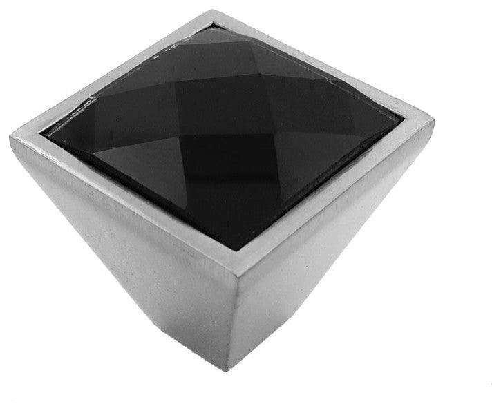 MultiFaceted Black Onyx Brushed Nickel Square Frustum Knob