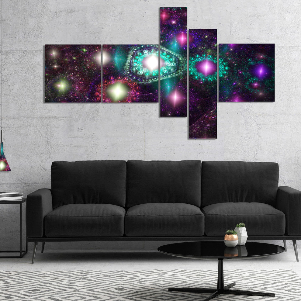 Far Bright Colorful Space Galaxy, Abstract Canvas Art Print, 60"x32", 5 panels
