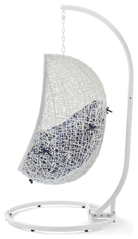 Swing Lounge Chair, Sunbrella, White Blue Navy, Modern, Outdoor Patio Bistro