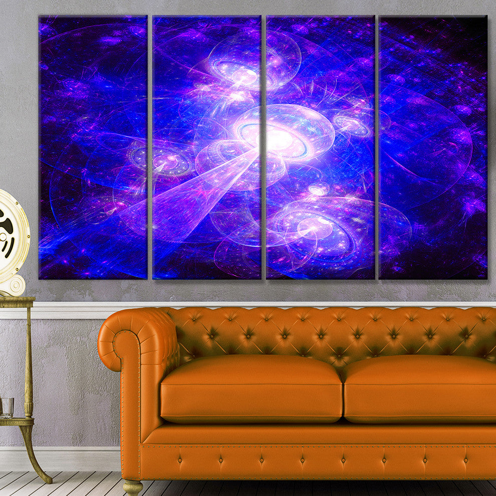 Bright Blue Fractal Space Theme, Abstract Canvas Art Print, 48"x28", 4 Panels