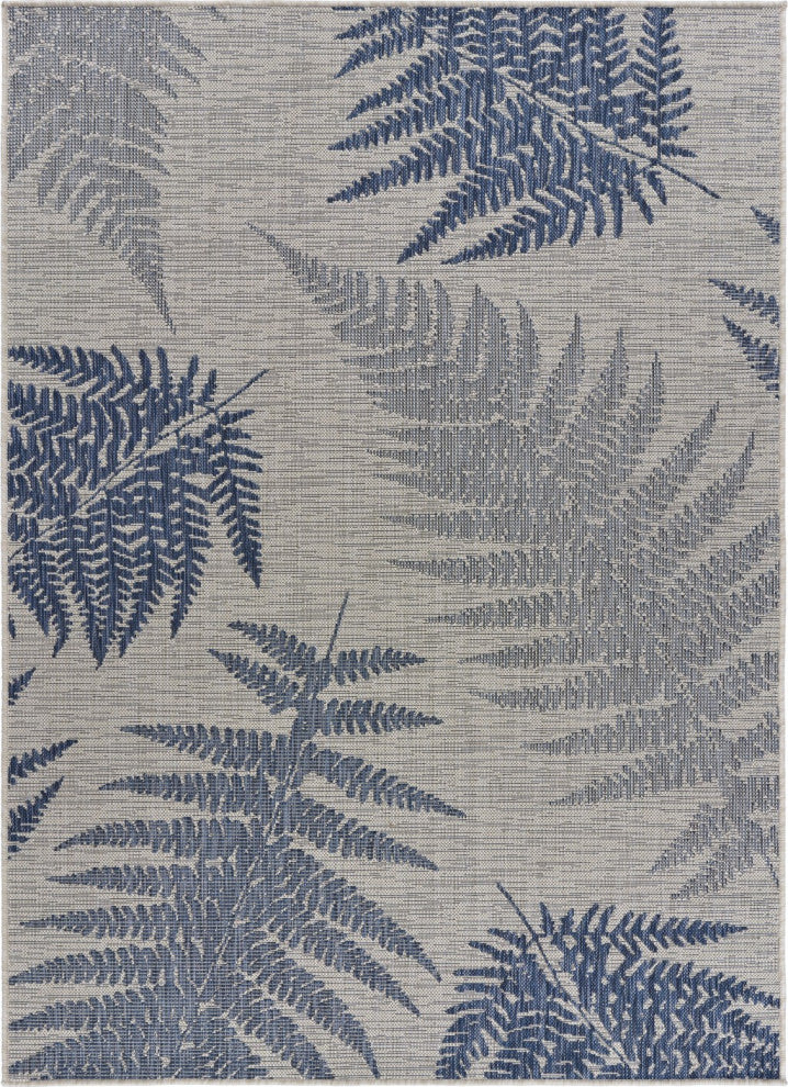 5" x 7" Navy Fern Leaves Indoor Outdoor Area Rug