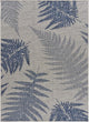 5" x 7" Navy Fern Leaves Indoor Outdoor Area Rug