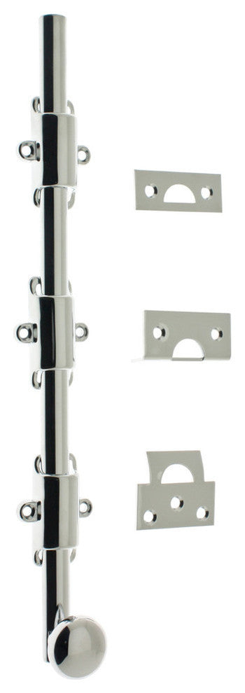 Genuine Solid Brass 12" Heavy Duty Surface Bolt, Polished Chrome