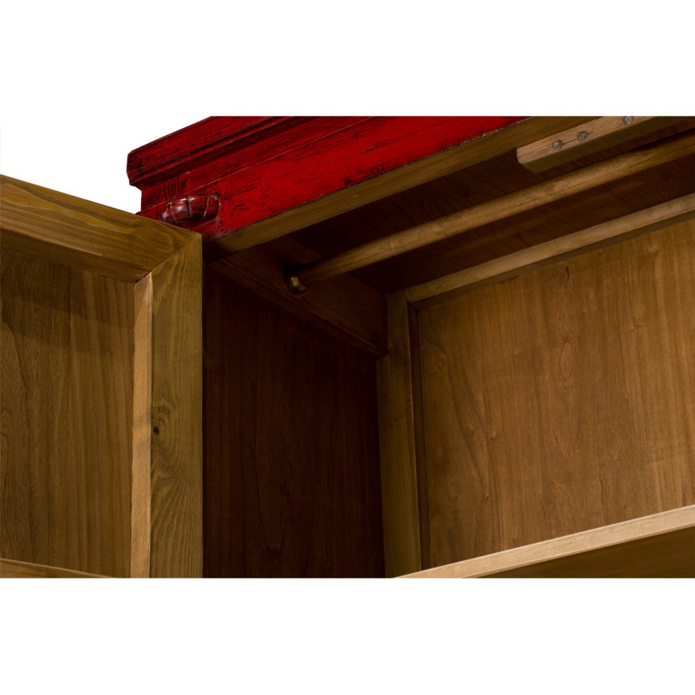Distressed Elmwood Chinese Ming Wedding Armoire, Distressed Red