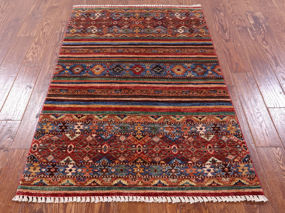 3' 4" X 5' 1" Khorjin Super Kazak Hand-Knotted Wool Rug Q10488