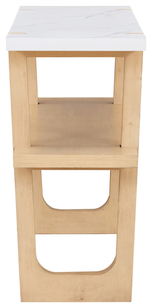 TATEUS Narrow Console Table with Marble-Effect Top for Entryway and Living Room, Natural