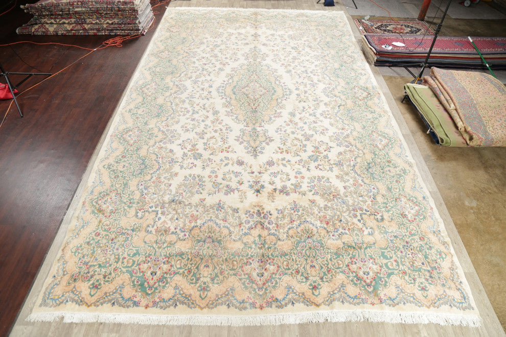 Consigned, Vintage-Style Traditional Hand-Woven Pakistani Area Rug, Beige, 13x21