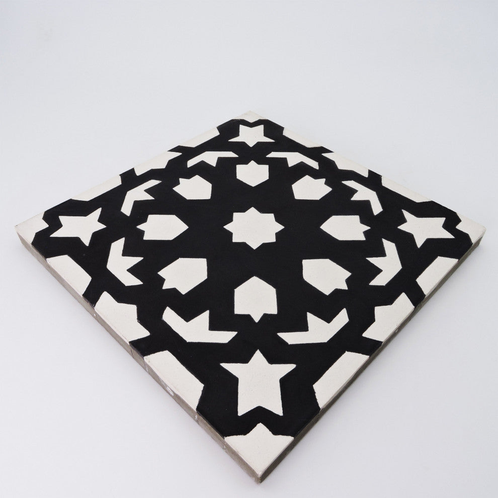 Fes Handmade Cement Tile, Black/White, Sample