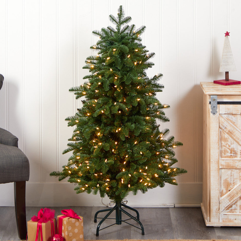 4' South Carolina Fir Faux Xmas Tree W/ 250 Clear Lights & 752 Bendable Branches