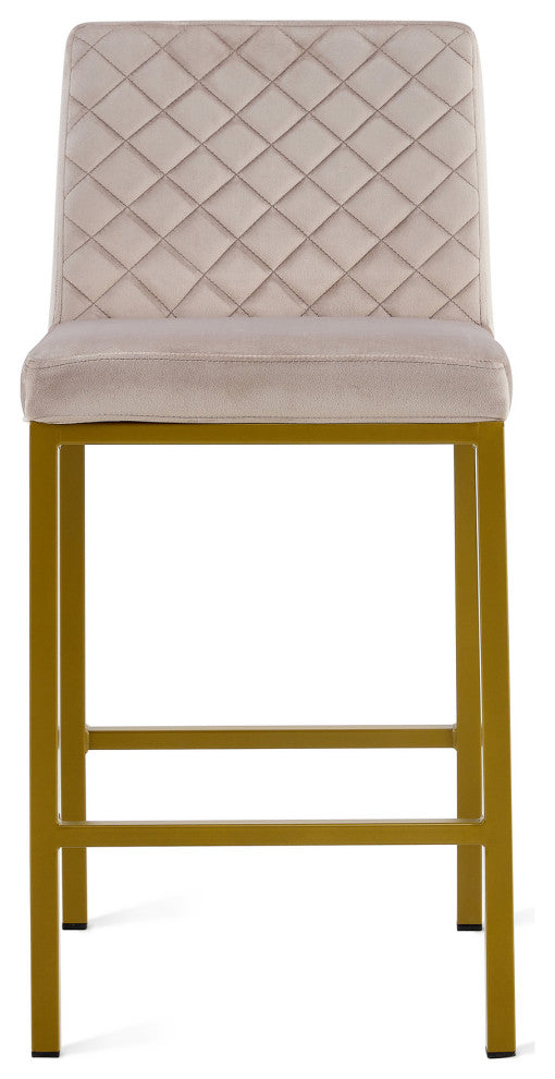 Modern Velvet 2 Bar Chair, Metal Legs for Dining,Kitchen and Bar, Beige Brown