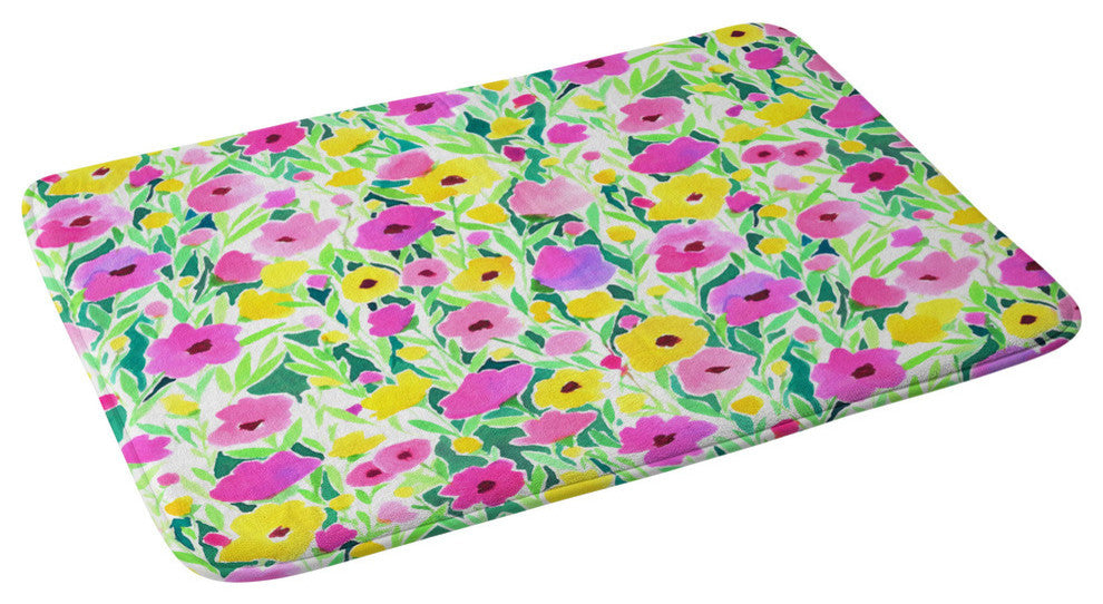 Jacqueline Maldonado Flower Field Pink Yellow Memory Foam Bath Mat