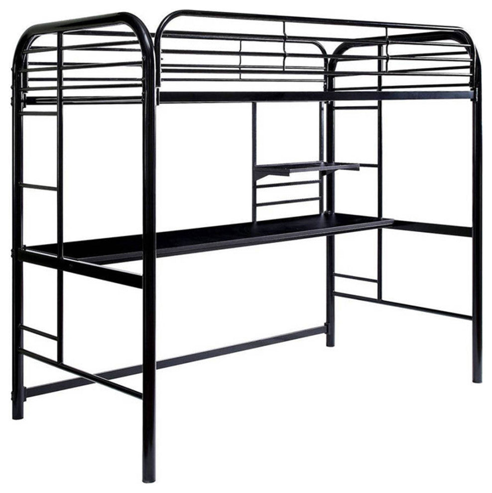 Metal Twin Loft Bed with Workstation, Black