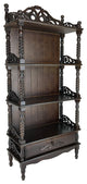 Wooden Bookcase Shelf with Carved Details and Filigree Accents, Brown