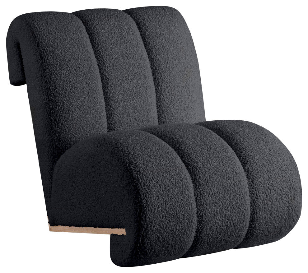 Swoon Faux Sheepskin Upholstered Accent Chair, Black, White Oak Veneer