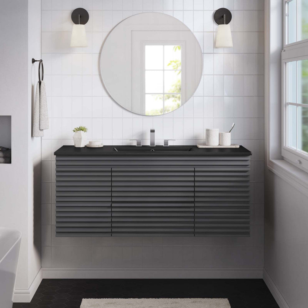 Render 48" Wall-Mount Bathroom Vanity, Gray Black