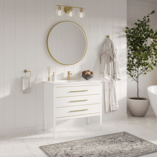 Celios Bathroom Vanity, White With Brass Trim, 36", Single Sink, Freestanding