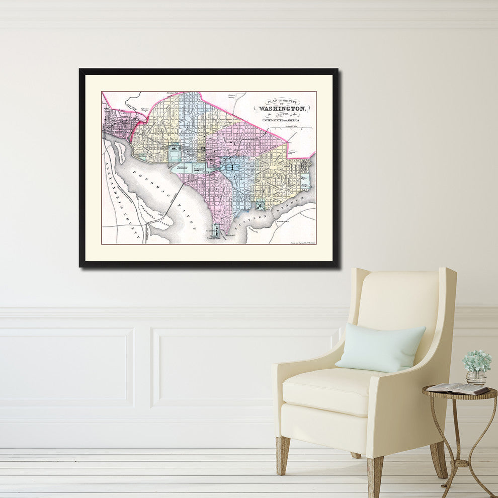 Washington Dc Vintage Antique Map Wall Art, 28"x37"