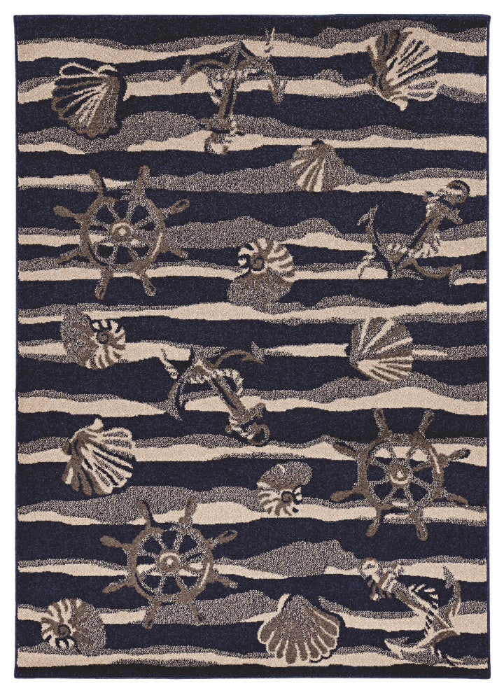 Lucia Ivory Seashore Indoor/Outdoor Accent Rug, Blue, 7'7" X 10'10"