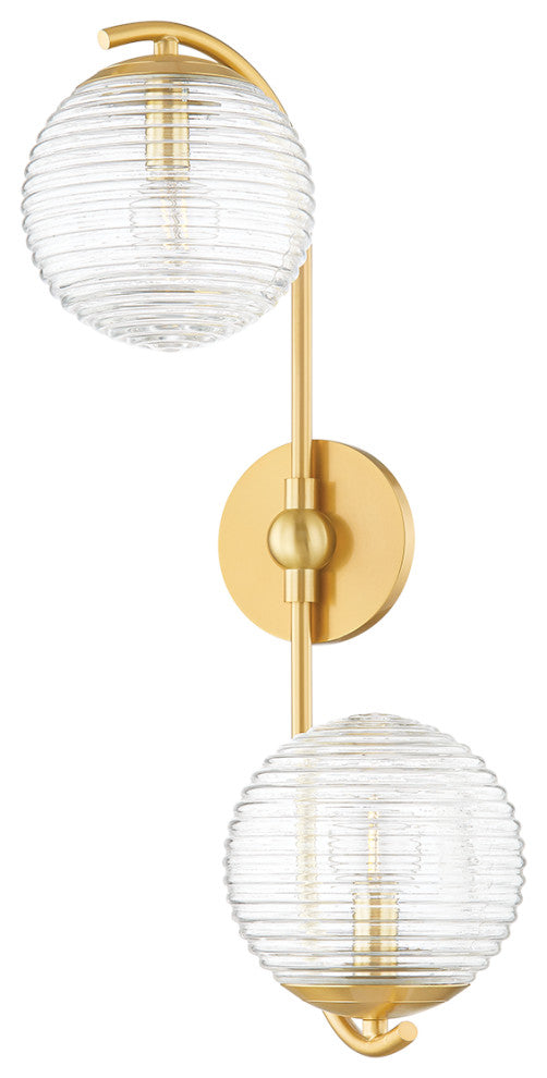 2 Light Wall Sconce, Aged Brass