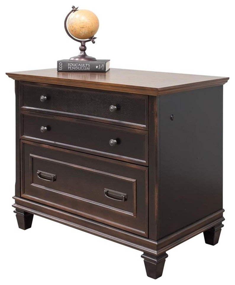 Bowery Hill 3 Drawers Lateral Black Wood Filing Cabinet Pre-assembled