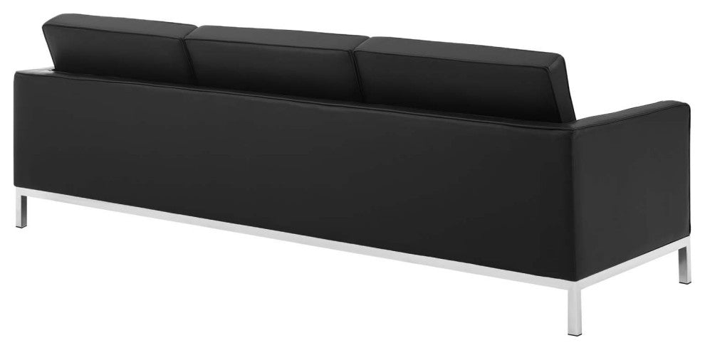Tufted Armchair and Sofa Set, Faux Leather, Silver Black, Modern, Lounge