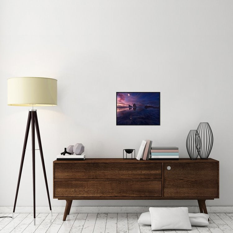 "Golden Bay When Night Falls" Framed Canvas Giclee by Yan Zhang, 23x17"