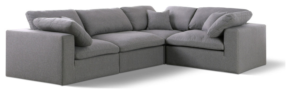 Serene Linen Textured Fabric Deluxe Comfort 4-Piece L-Shaped Sectional, Gray
