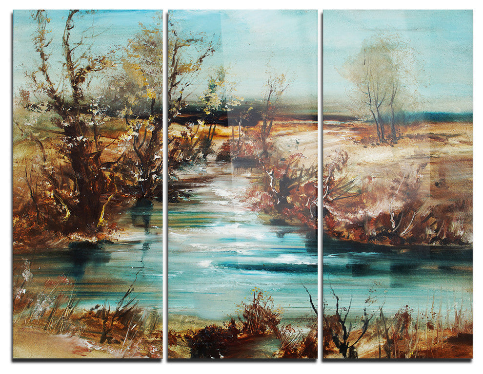 "Trees and Creek Oil Painting" Painting Metal Wall Art, 3 Panels, 36"x28"